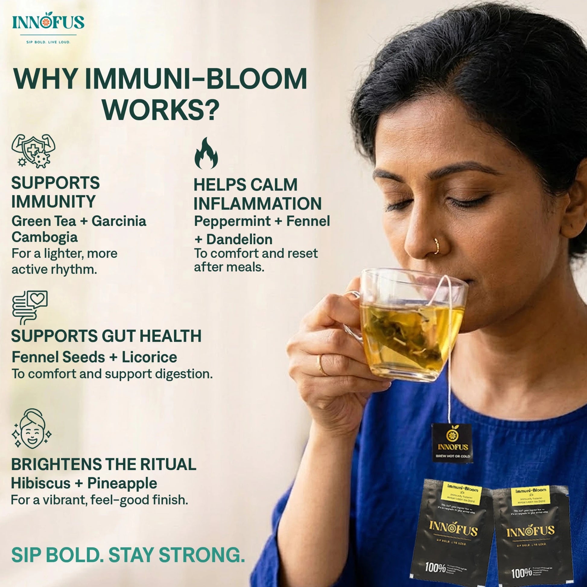Immuni - Bloom - Immunity Support Green Tea Blend - Innofus