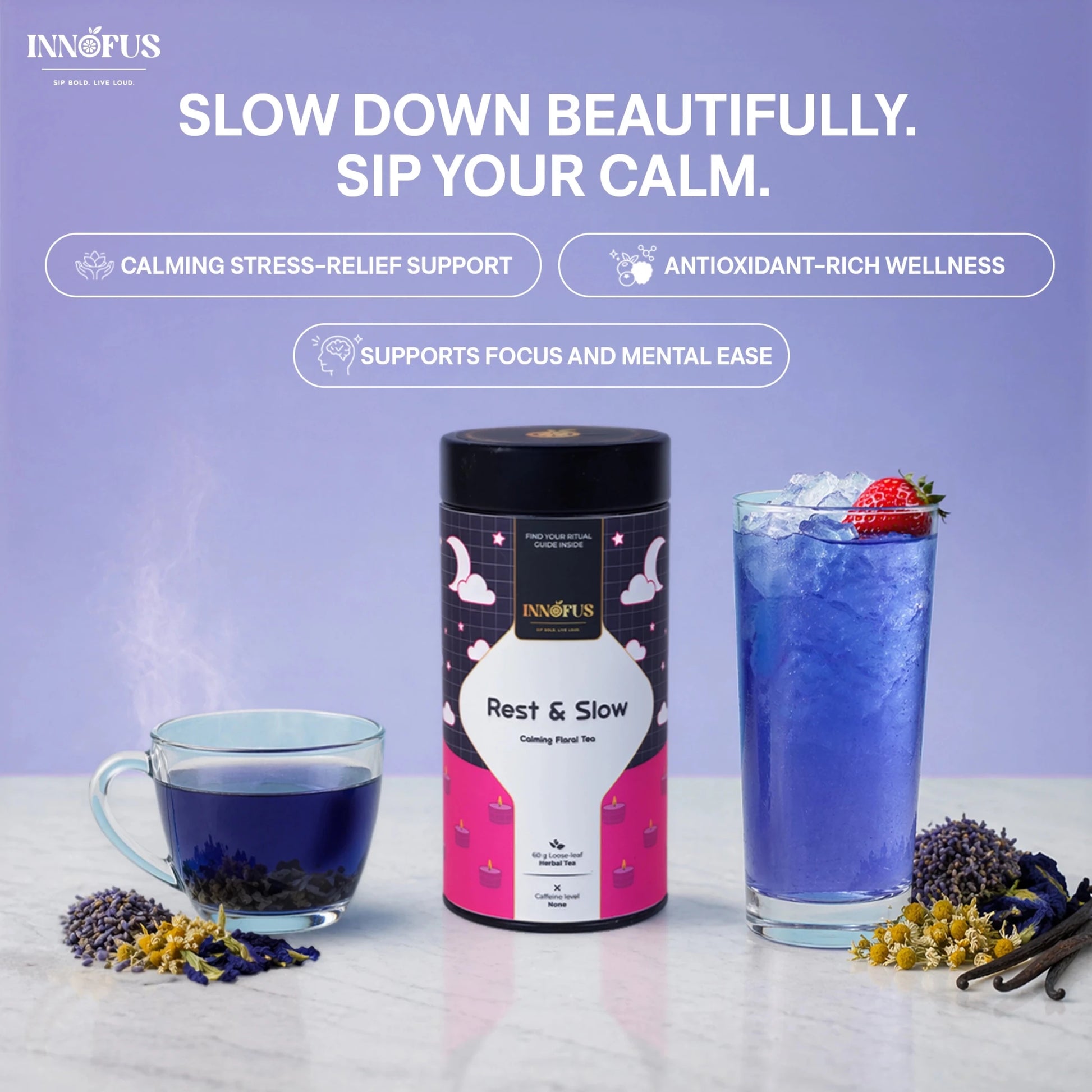 Rest and Slow - Calming Floral Herbal Tea Blend - Innofus