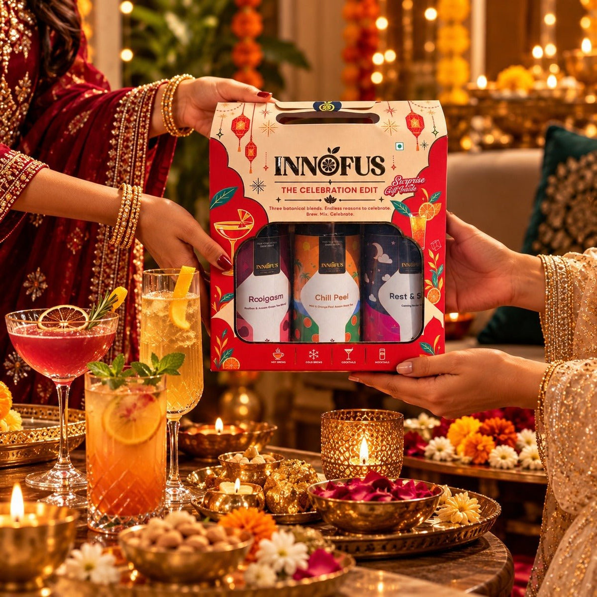 The Celebration Edit - Diwali Gift Box of 3 Loose Leaf Teas - Innofus