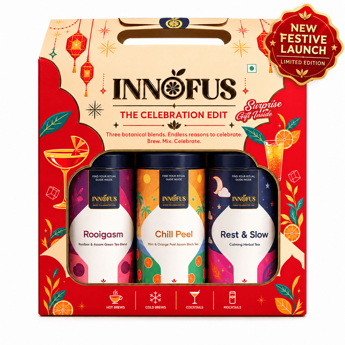 The Celebration Edit Festive Gift Box · 3 Botanical Blends · 180 g Loose-Leaf - Innofus