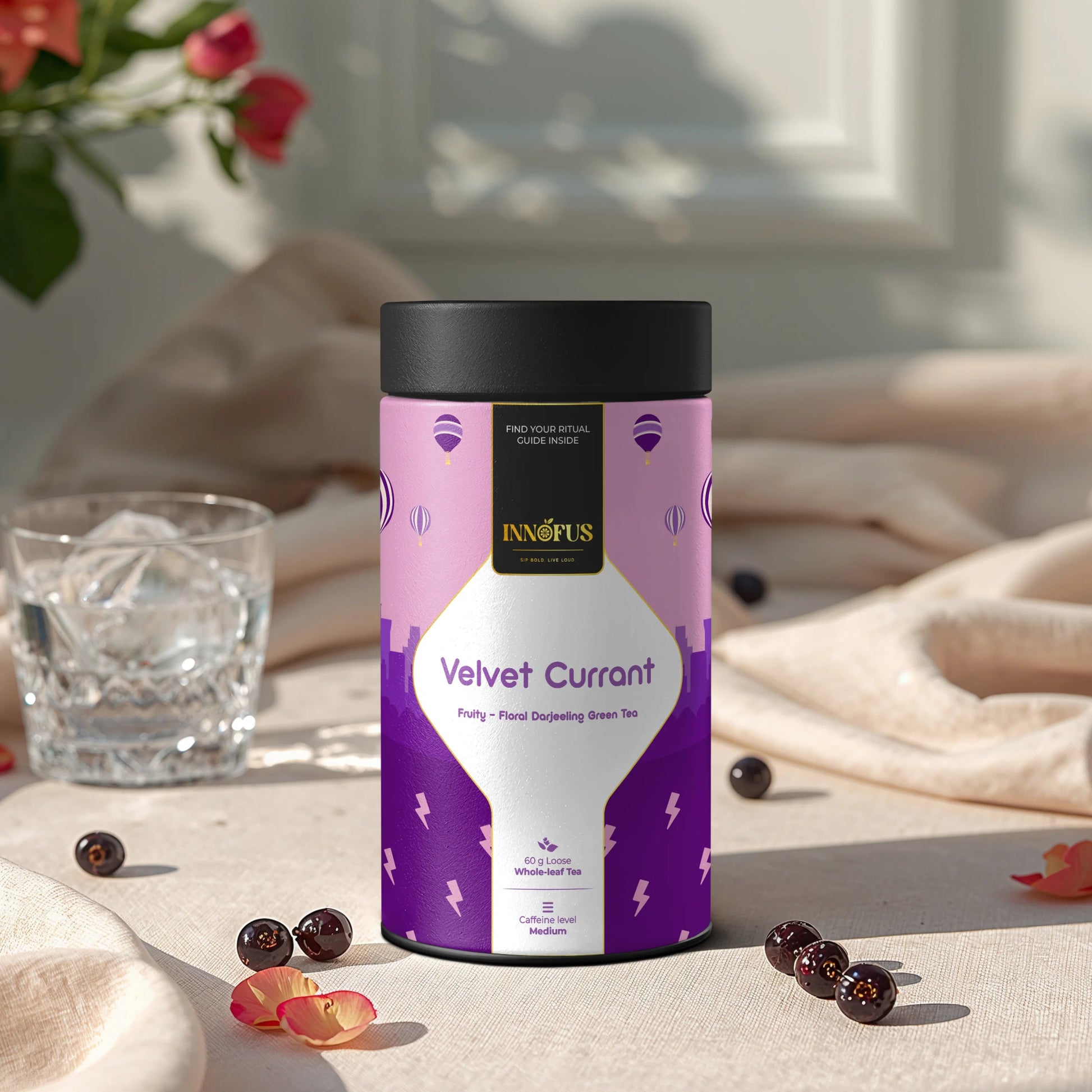Velvet Currant - Innofus  green tea Darjeeling fruity floral tea for cold and hot brew